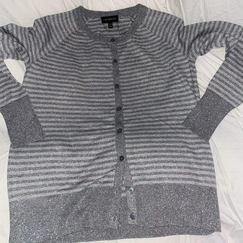 Lane Bryant sparkle stripe cardigan. Great for the holidays!